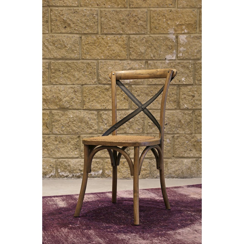 Cross Back Chair with Rattan Seat - Natural Rustic. Picture 9