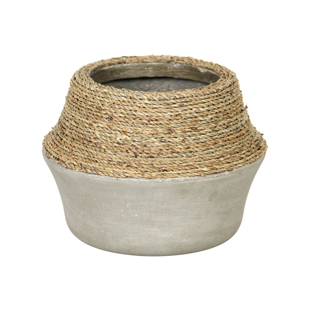 Nature Milk Jug Grass and Concrete Pot. Picture 1