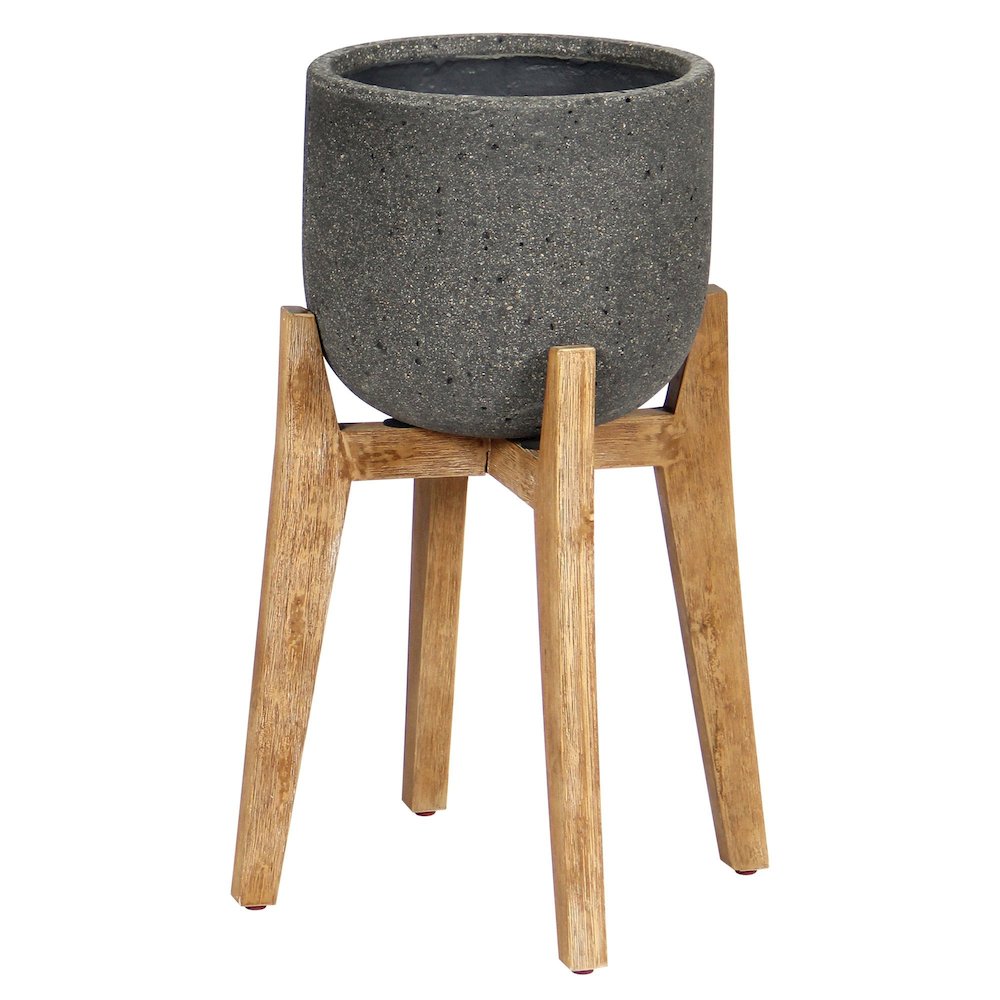 Patio Small Round Standing Pot - Grey Stone. Picture 1