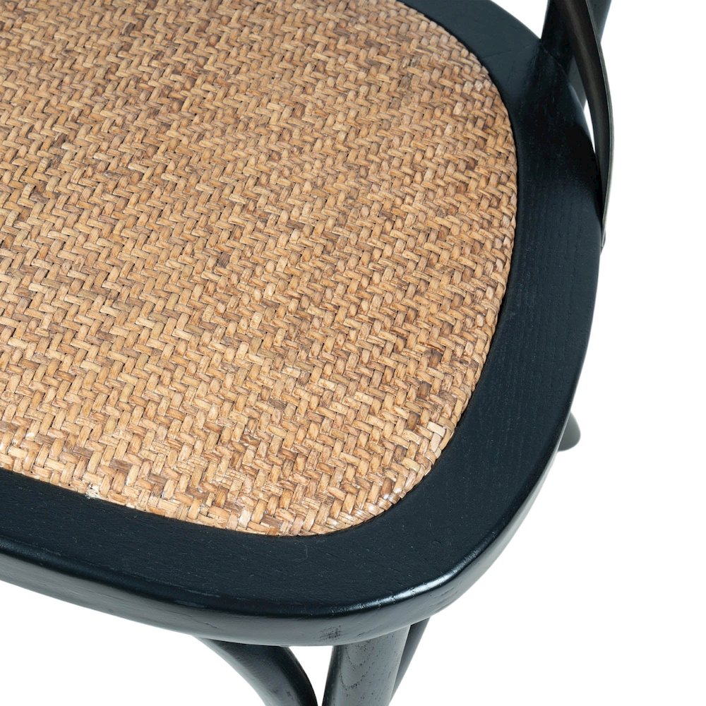 Cross Back Chair with Natural Brown Rattan Seat - Black. Picture 8