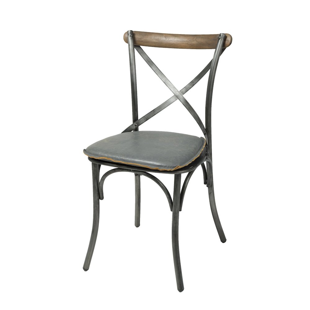 Metal Crossback Leather Cushion Seat - Grey. Picture 2