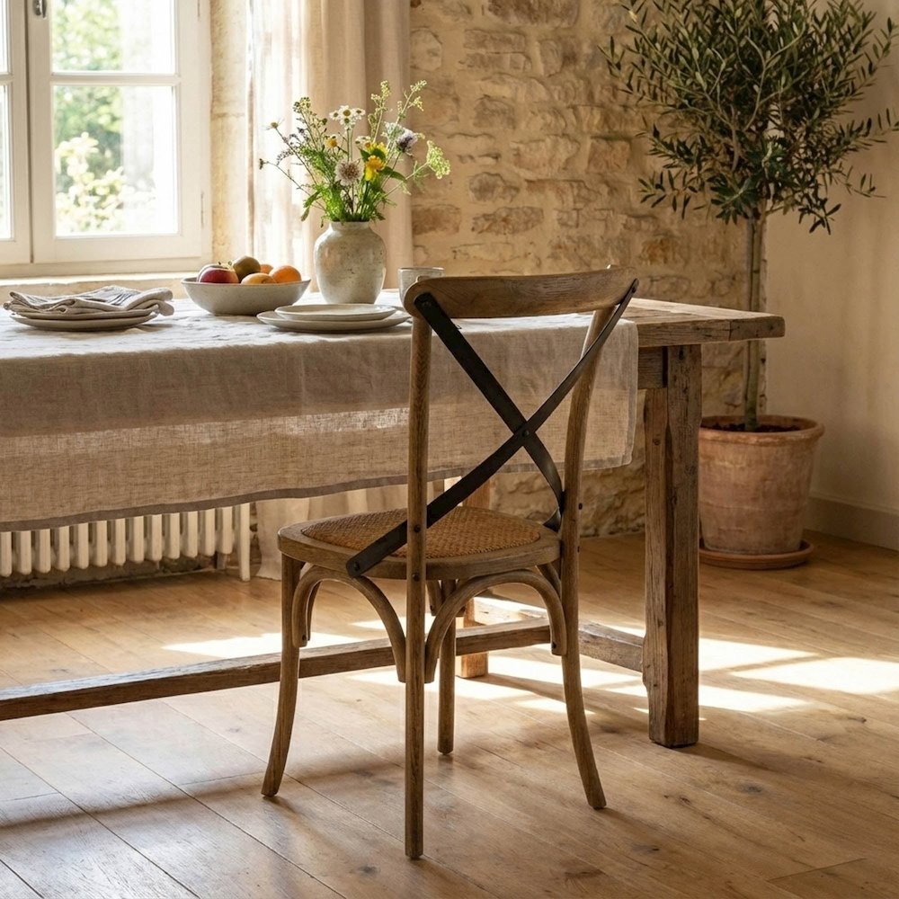 Cross Back Chair with Rattan Seat - Sundried. Picture 2