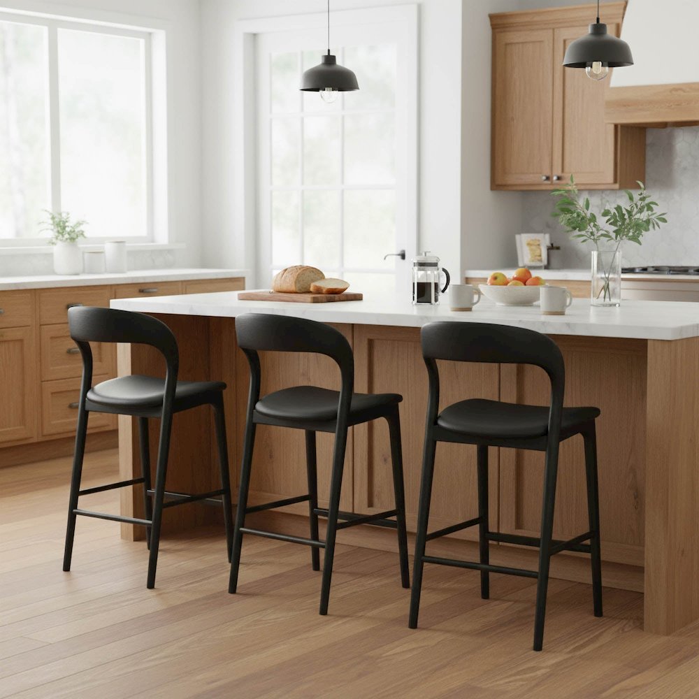Rotondo Counter Stool - Black Frame with PU Seat. Picture 11