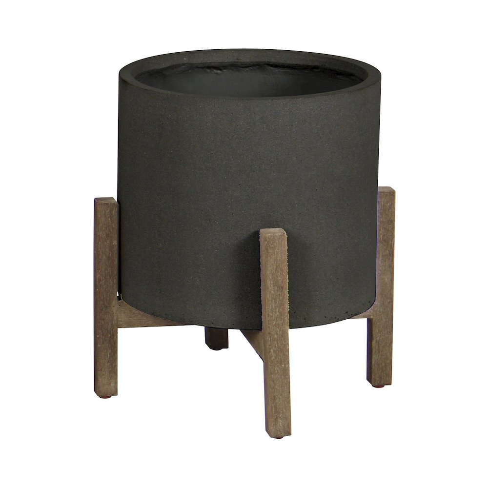 Patio Round Standing Pot Small - Black Stone. Picture 1