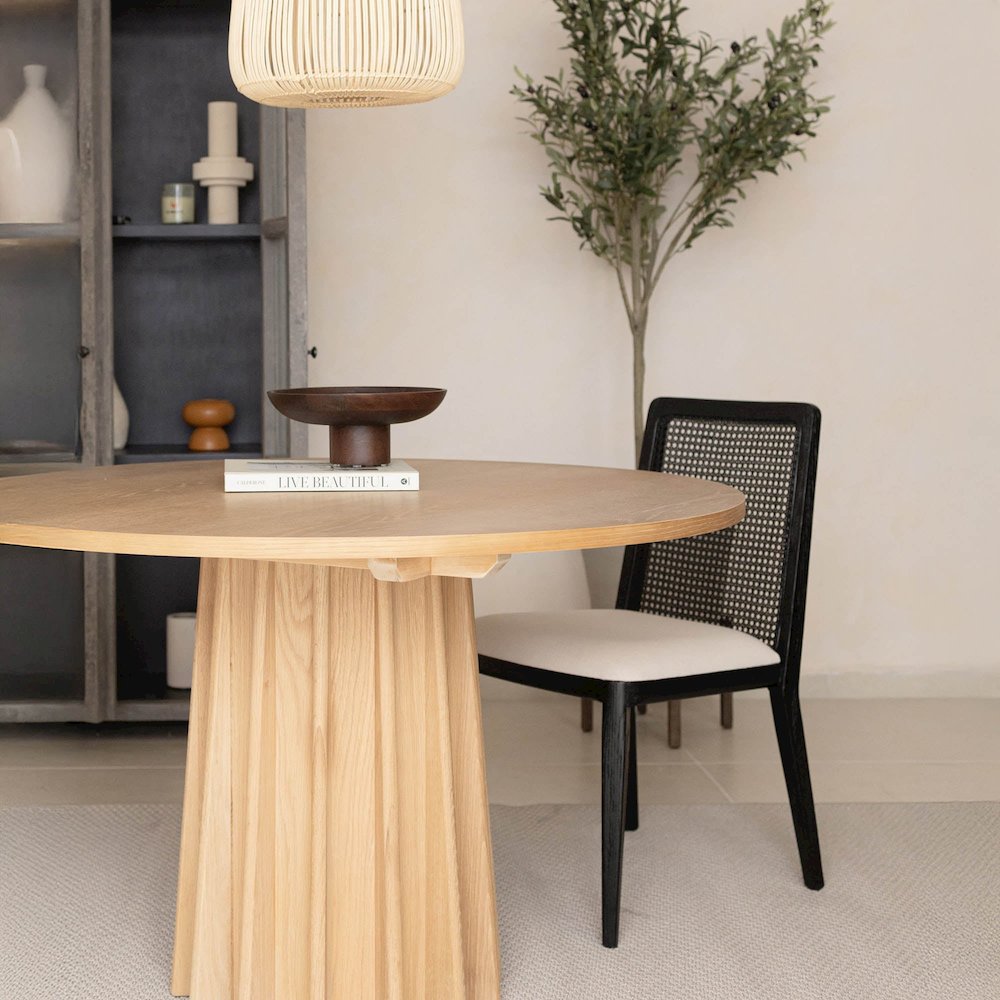 Cane Dining Chair - Oyster Linen/Black Frame. Picture 15