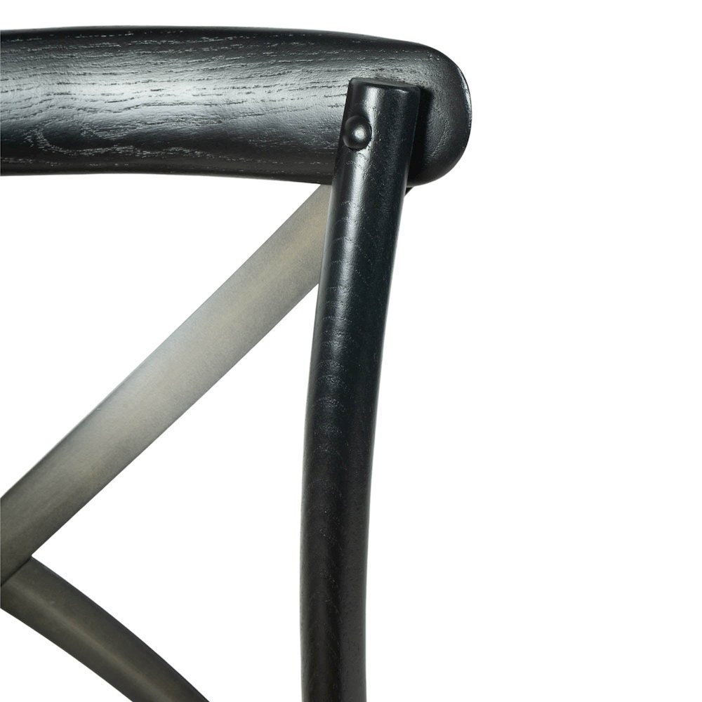 Cross Back Chair with Natural Brown Rattan Seat - Black. Picture 7