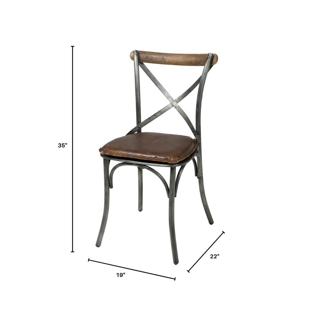 Metal Crossback Chair with Vintage Brown Seat Cushion. Picture 2