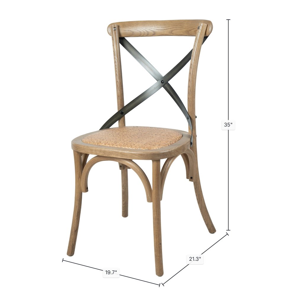 Cross Back Chair with Rattan Seat - Natural Rustic. Picture 2