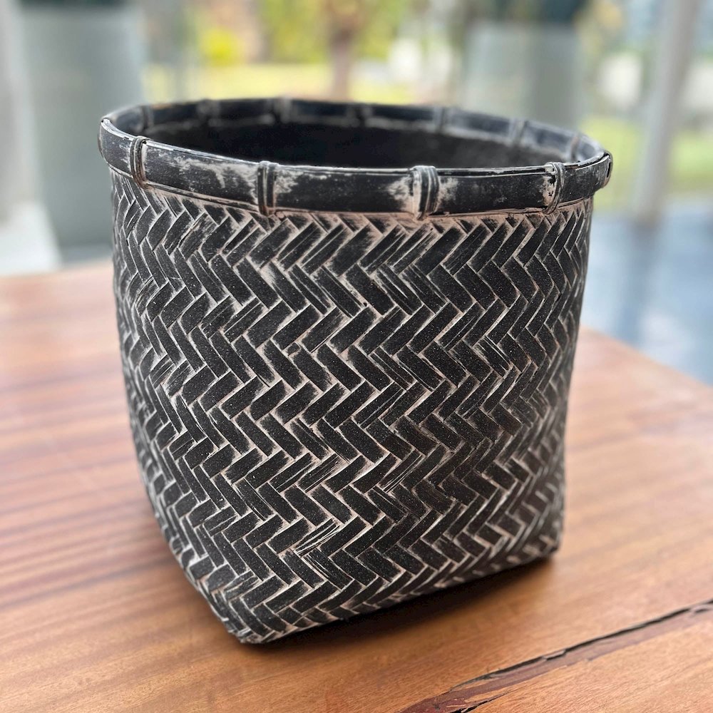 Bamboo Indoor Basket Pot - Grey Wash. Picture 2