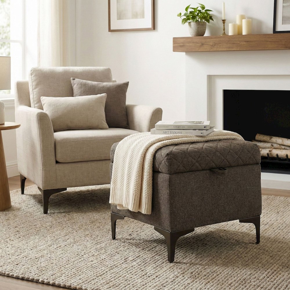 Reece Storage Ottoman - Medium Brown. Picture 2