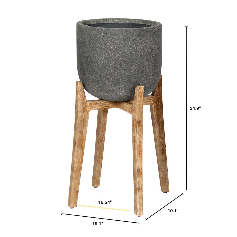Patio Large Round Standing Pot - Grey Stone. Picture 6