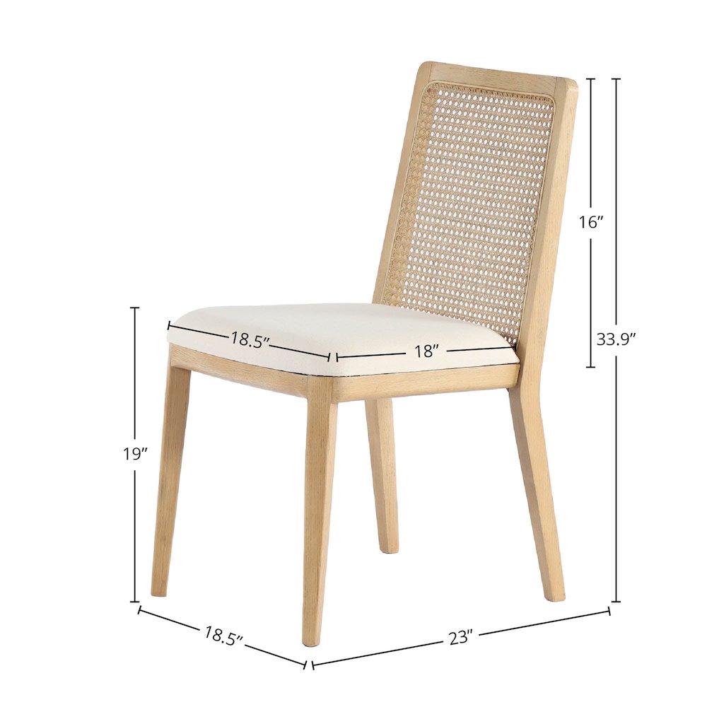Cane Dining Chair - Oyster Linen/Natural Frame. Picture 3