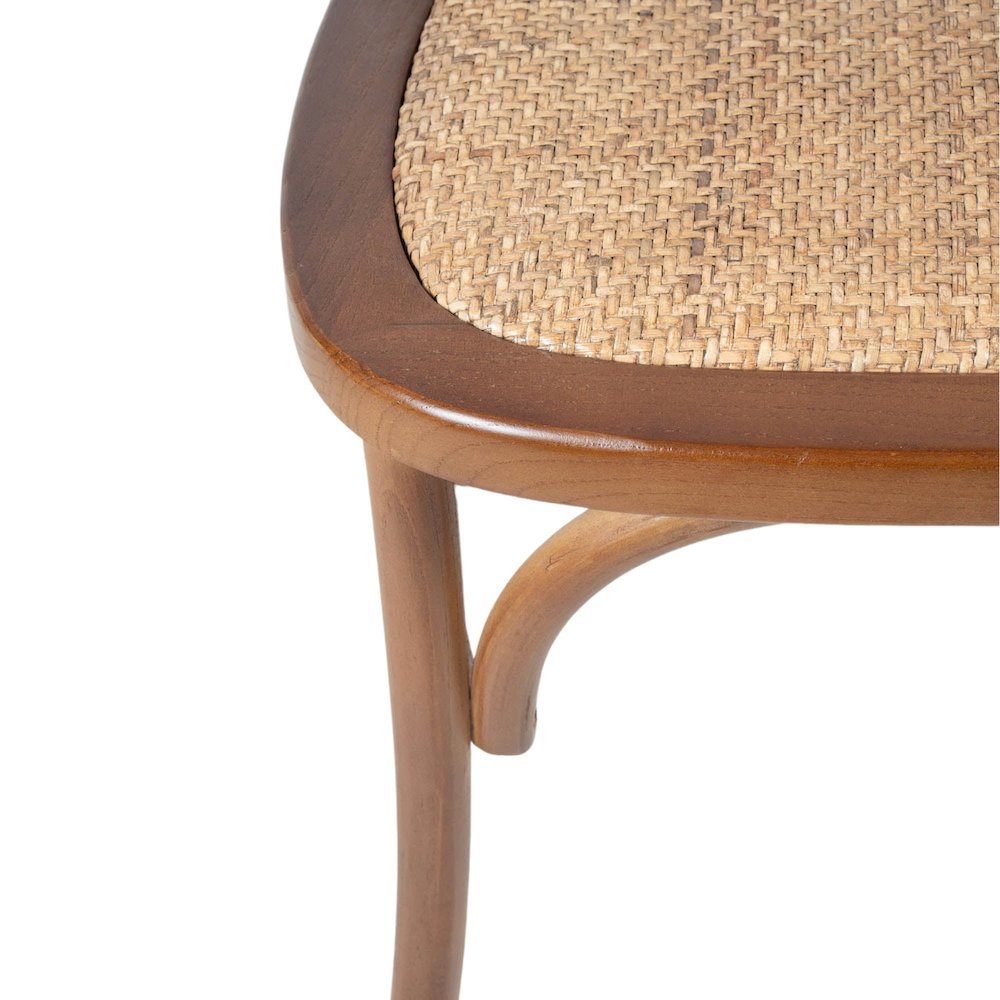Cross Back Chair with Rattan Seat - Brown. Picture 8