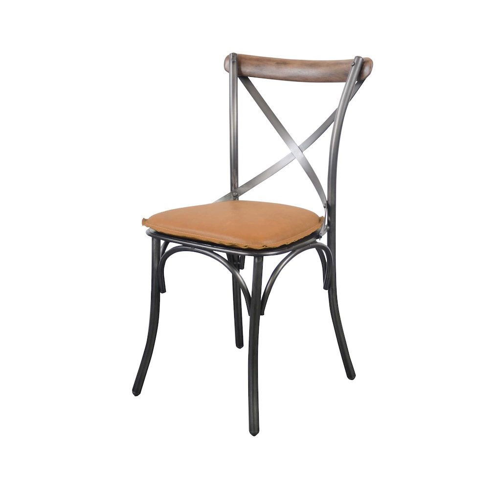 Metal Crossback Chair with Cognac Seat Cushion. Picture 1