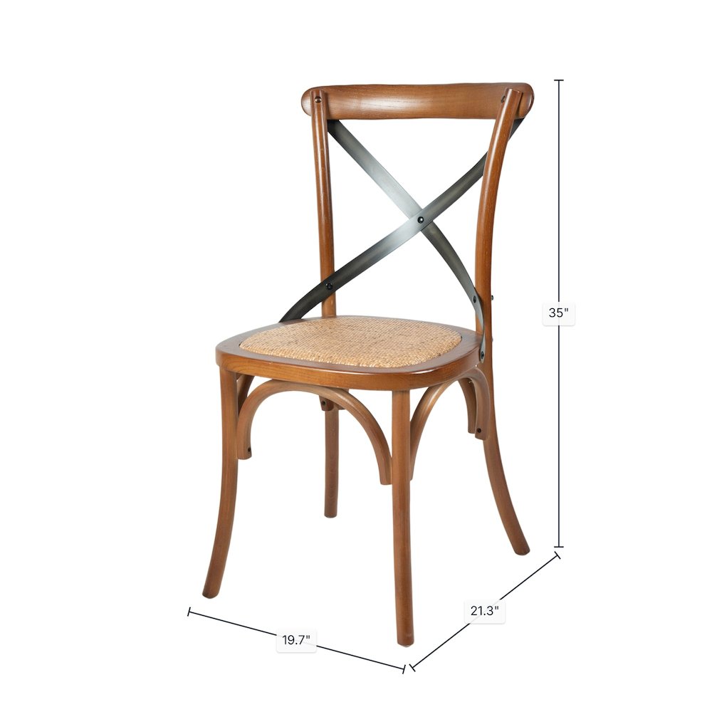 Cross Back Chair with Rattan Seat - Brown. Picture 2