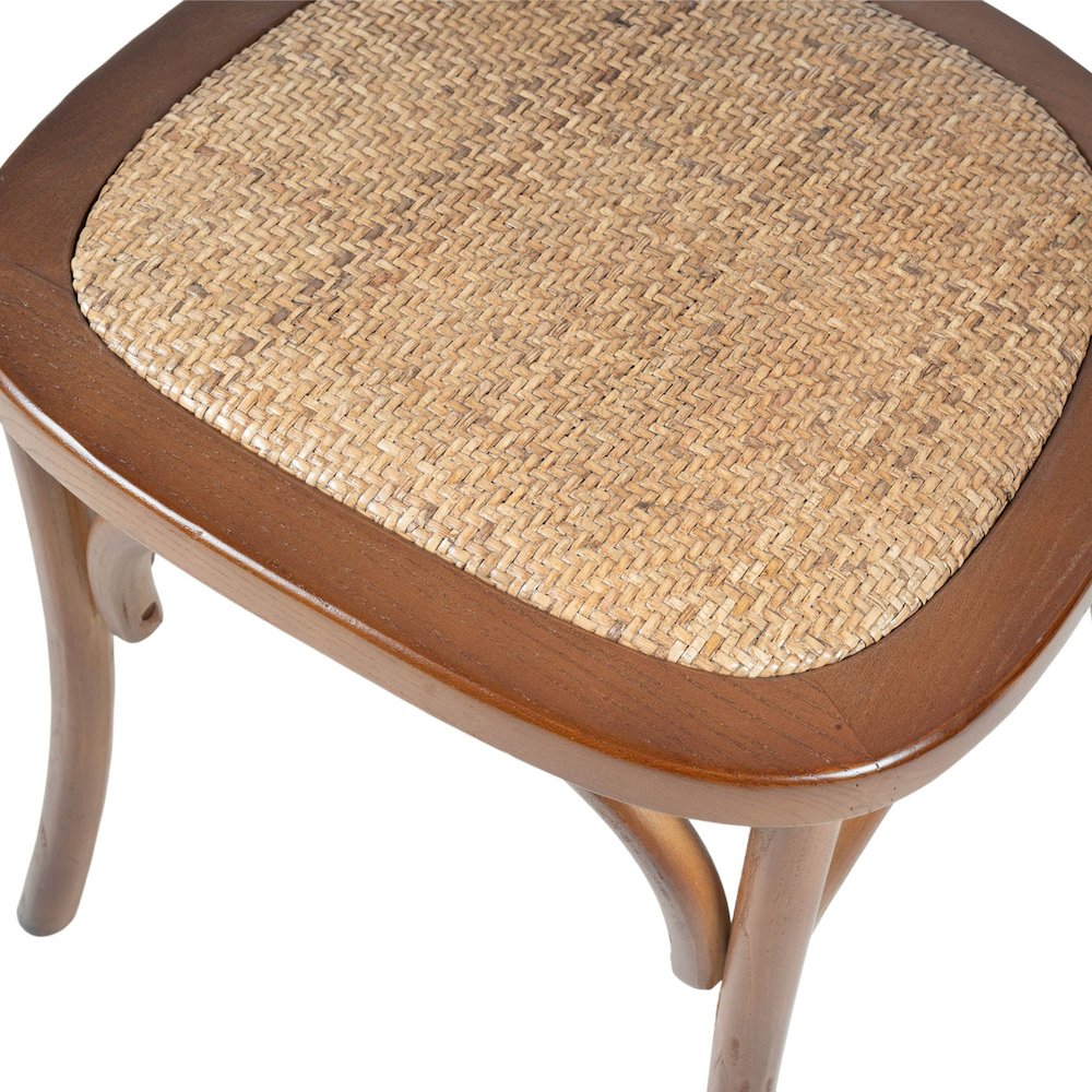 Cross Back Chair with Rattan Seat - Brown. Picture 6