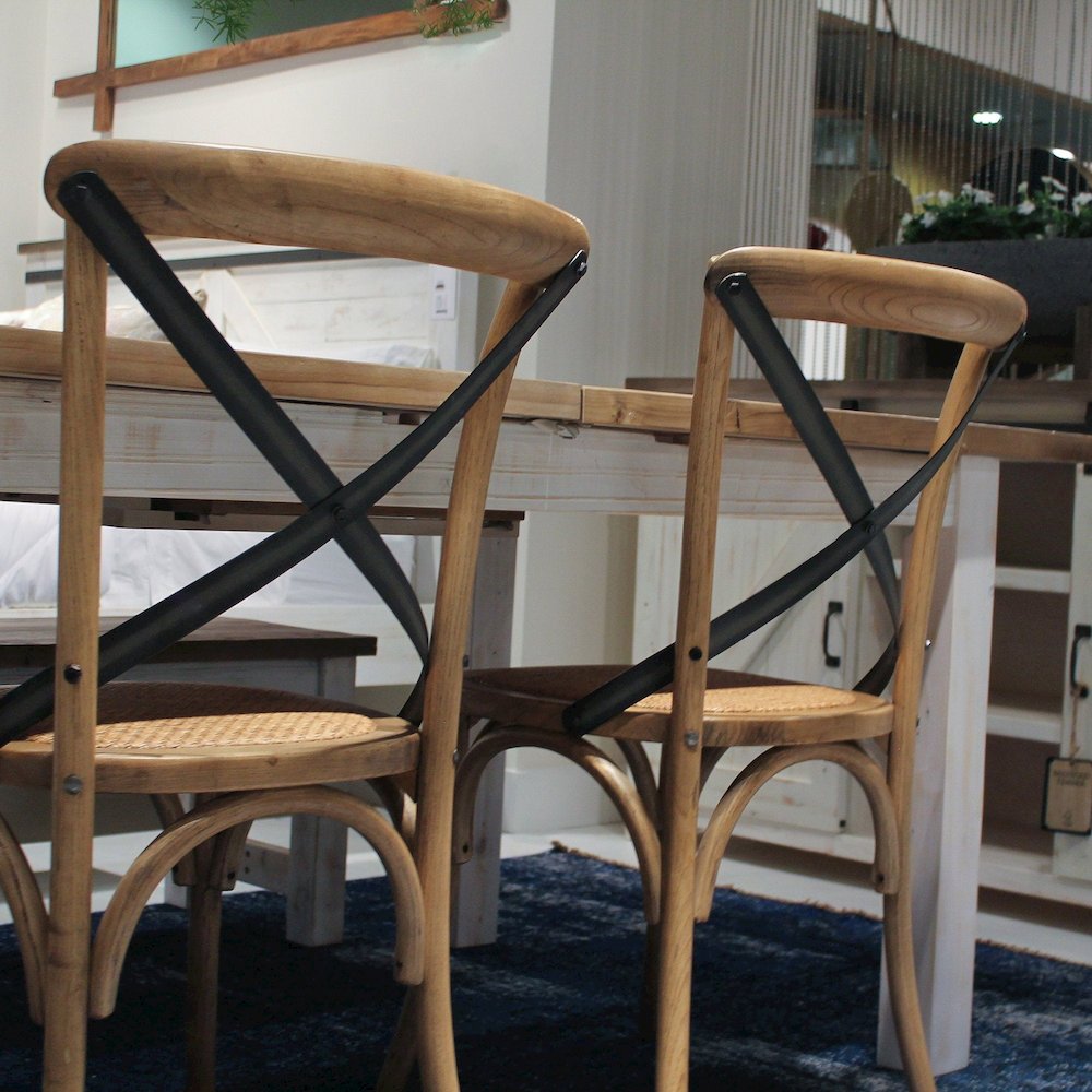Cross Back Chair with Rattan Seat - Natural Rustic. Picture 12