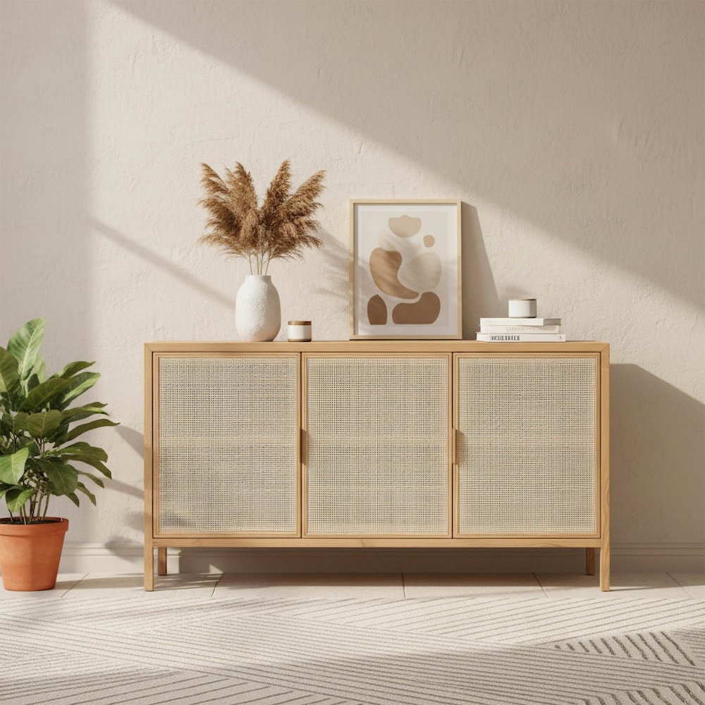 Rattan 3 Door Sideboard - Natural. Picture 2