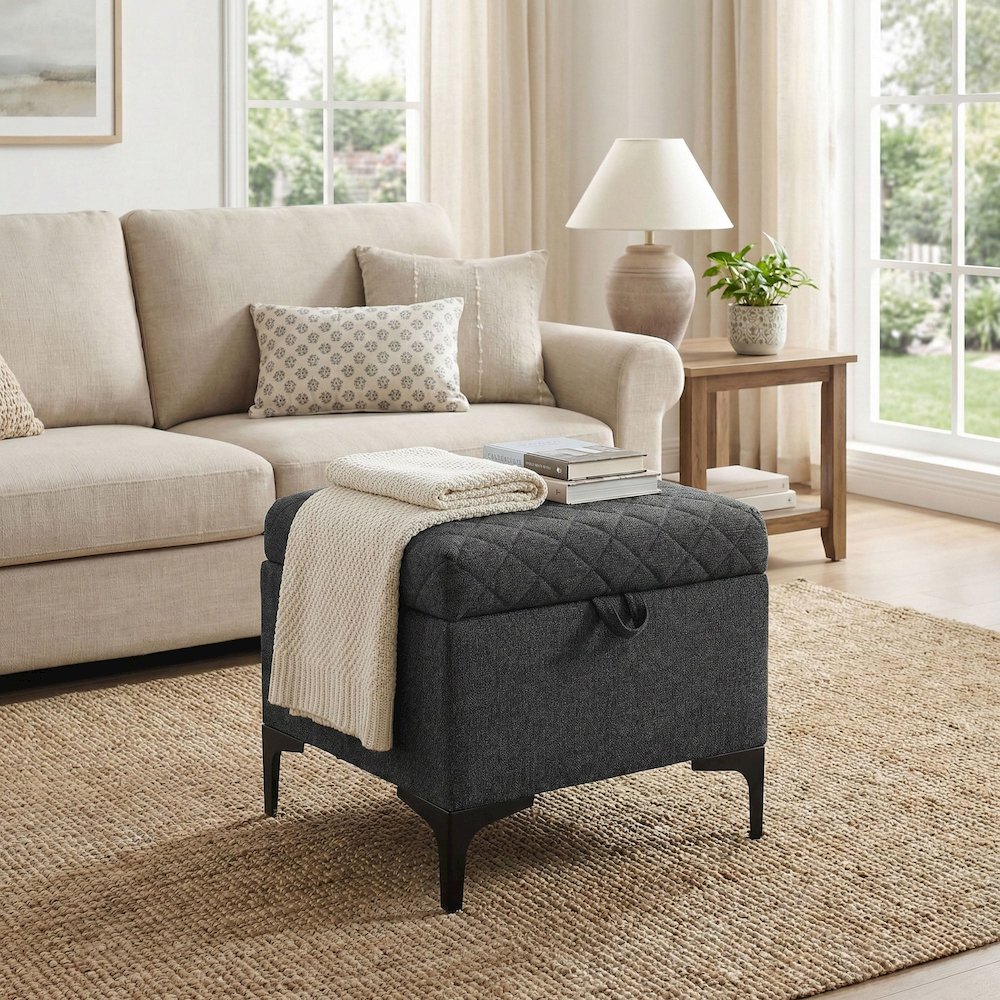 Reece Storage Ottoman - Charcoal Grey. Picture 2