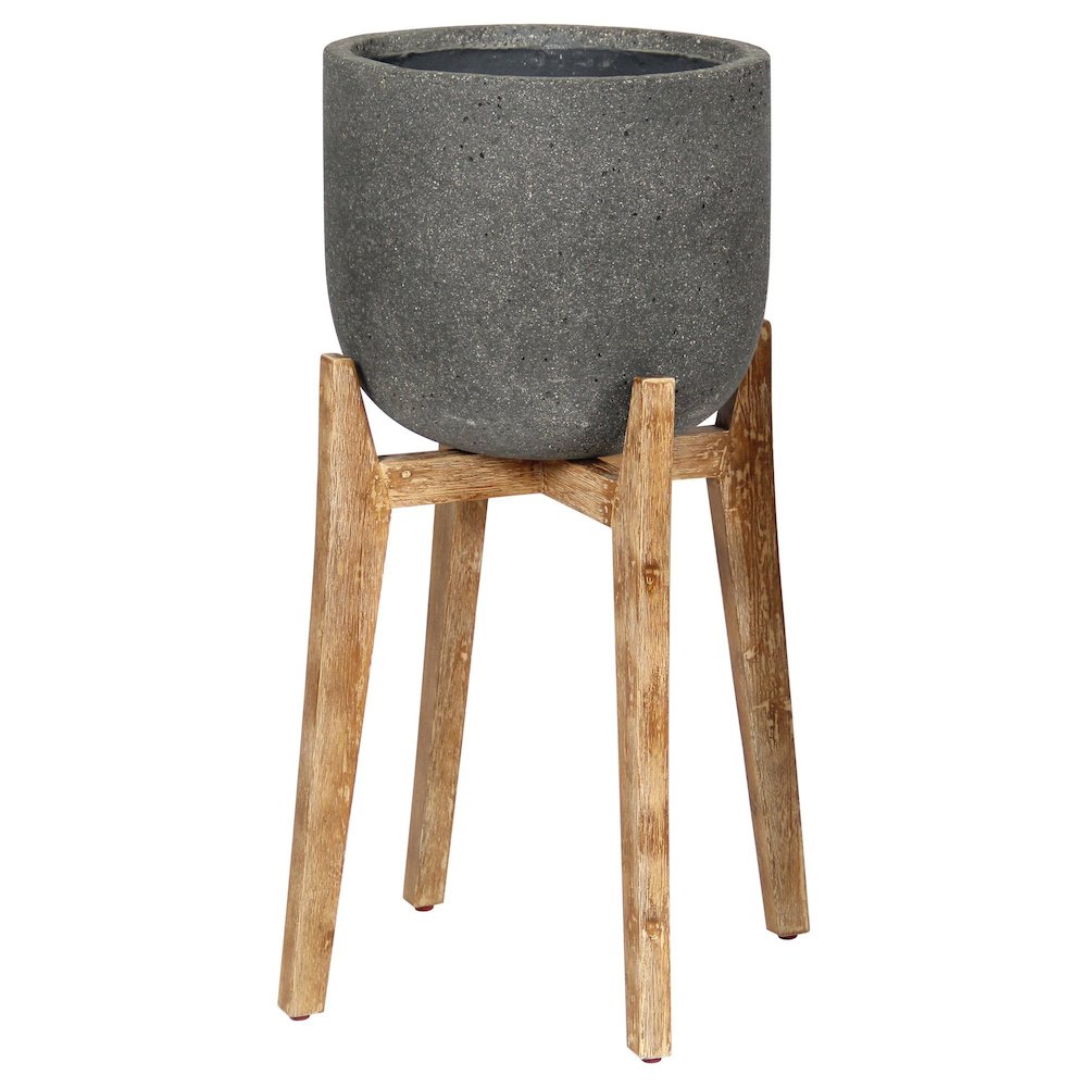 Patio Large Round Standing Pot - Grey Stone. Picture 1