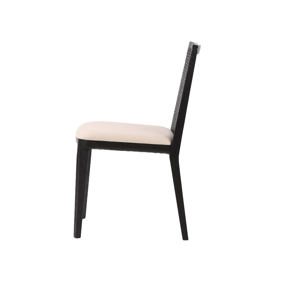 Cane Dining Chair - Oyster Linen/Black Frame. Picture 6