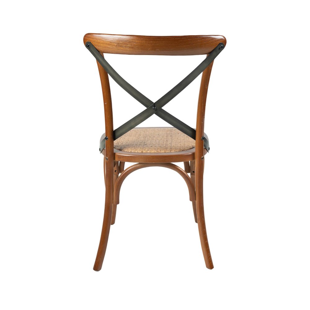 Cross Back Chair with Rattan Seat - Brown. Picture 5