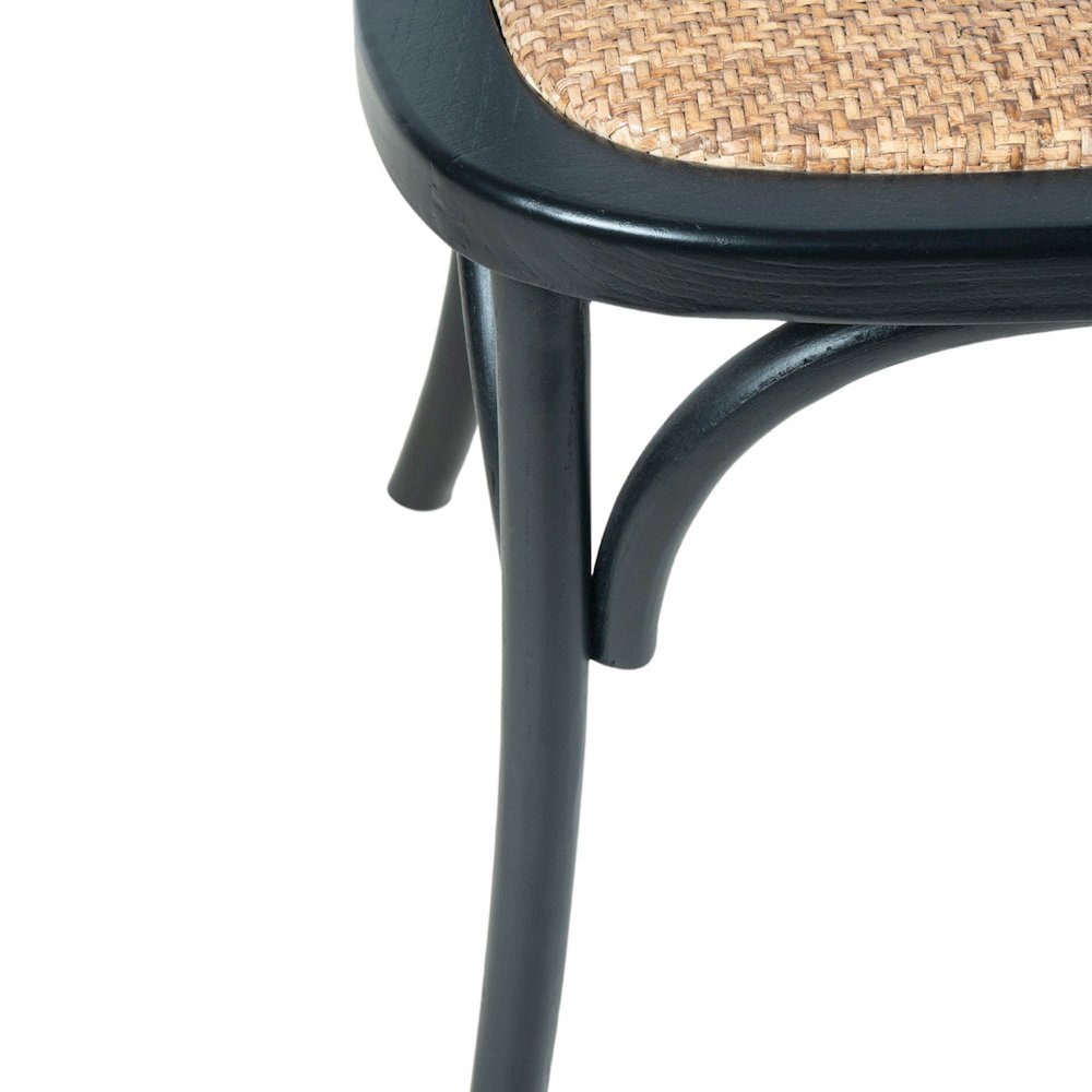 Cross Back Chair with Natural Brown Rattan Seat - Black. Picture 9