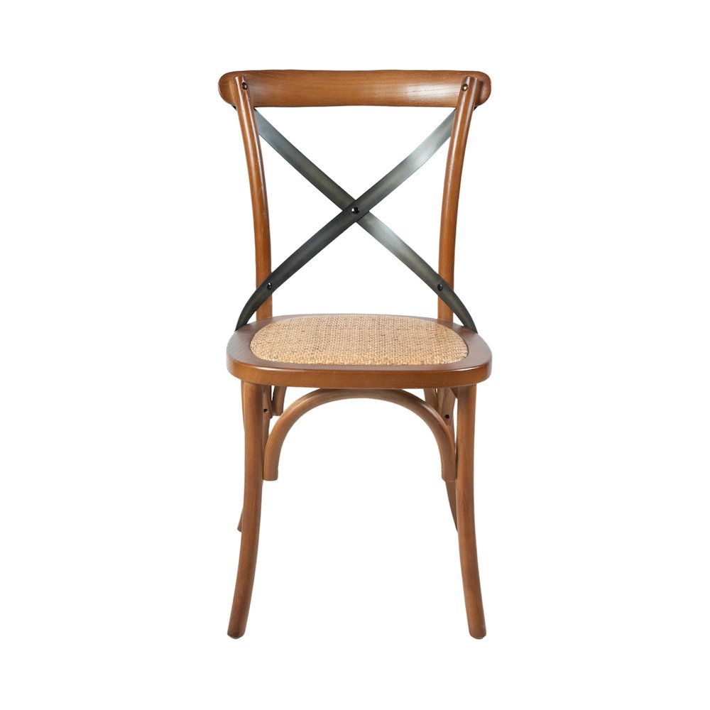 Cross Back Chair with Rattan Seat - Brown. Picture 3