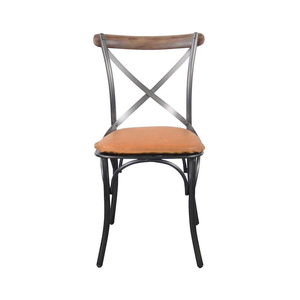 Metal Crossback Chair with Cognac Seat Cushion. Picture 2