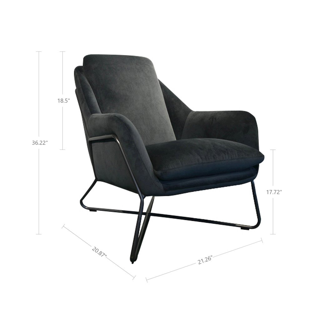 Romeo Lounge Chair - Dark Grey Velvet. Picture 6