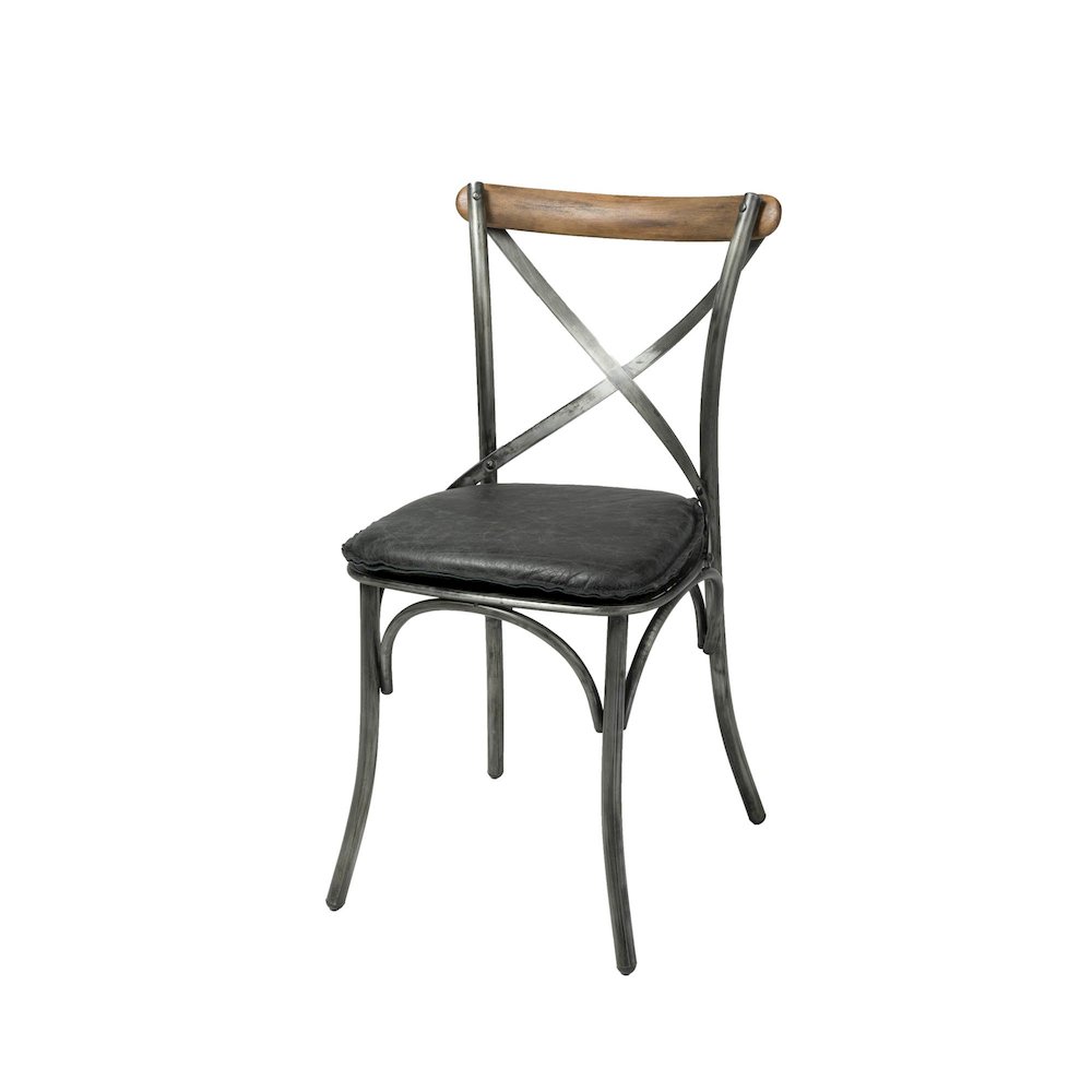 Metal Crossback Chair with Black Seat Cushion. Picture 1
