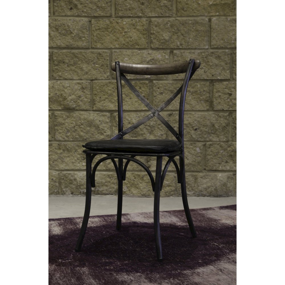 Metal Crossback Leather Cushion Seat - Antique Black. Picture 6