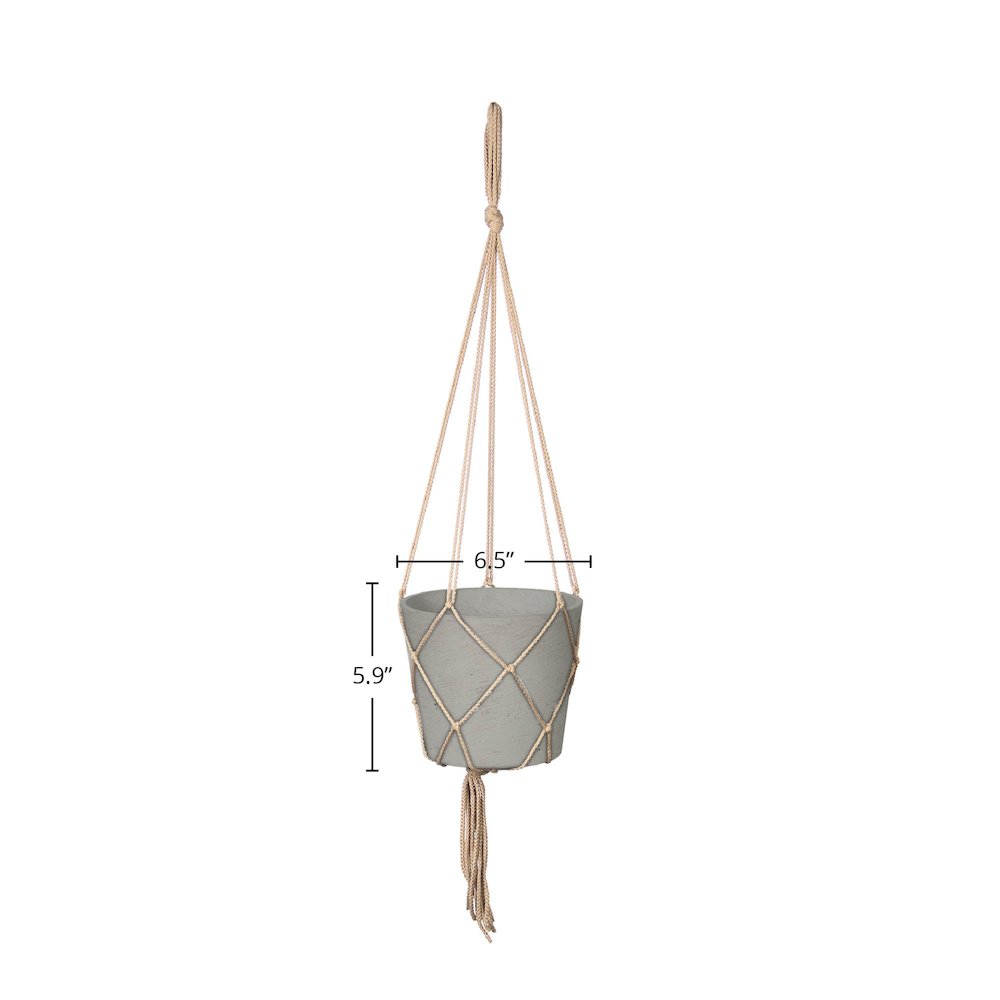 Craft Small Hanging Pot With Netting - Cement Grey. Picture 3