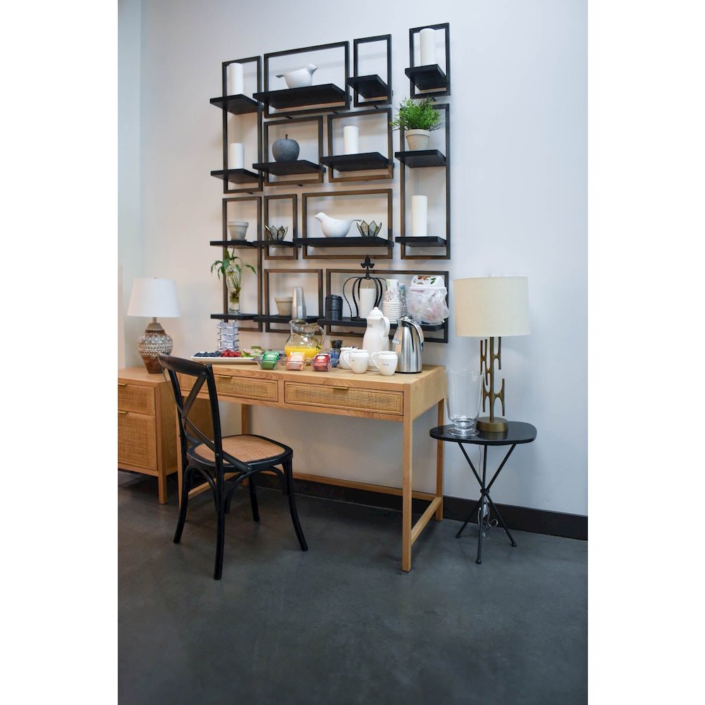 Cross Back Chair with Natural Brown Rattan Seat - Black. Picture 11