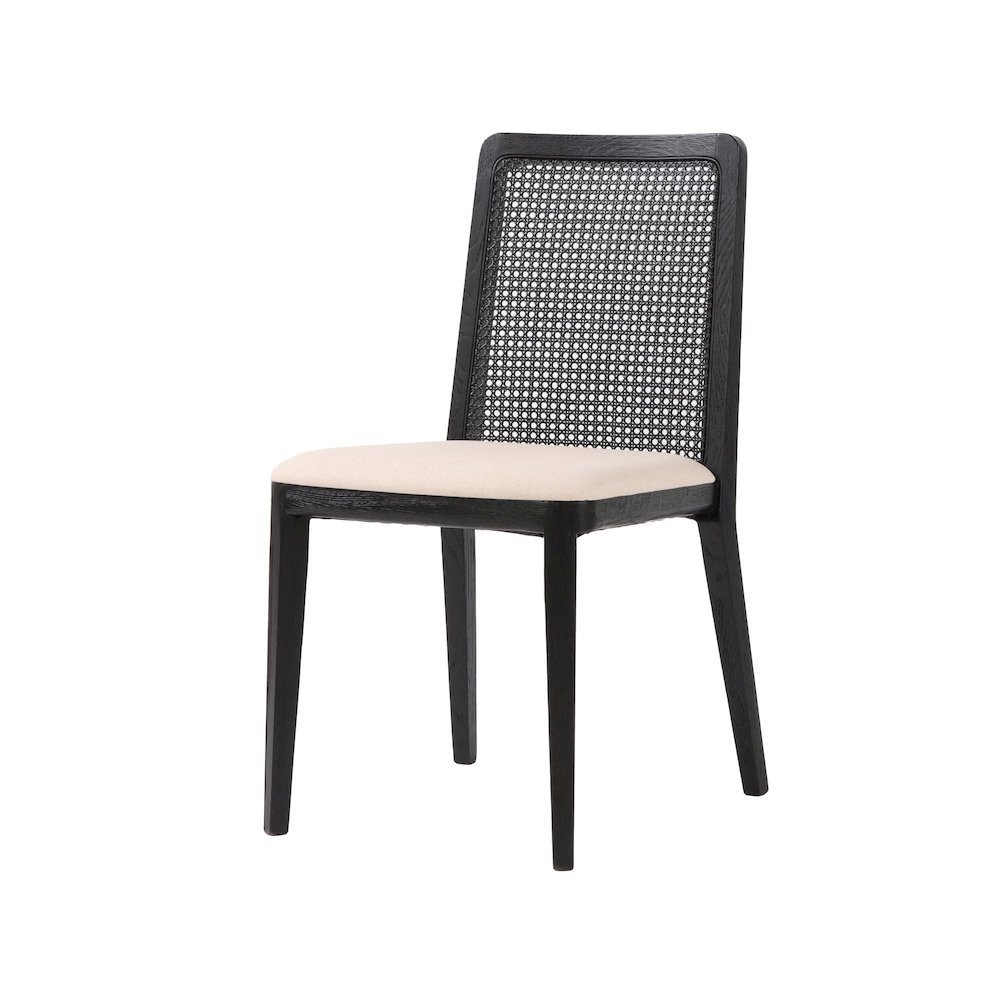 Cane Dining Chair - Oyster Linen/Black Frame. Picture 5