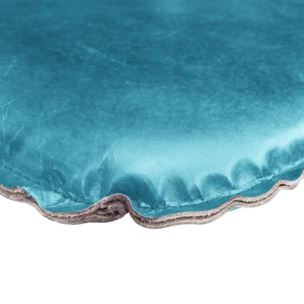 Metal Crossback Leather Cushion Seat - Peacock Blue. Picture 3