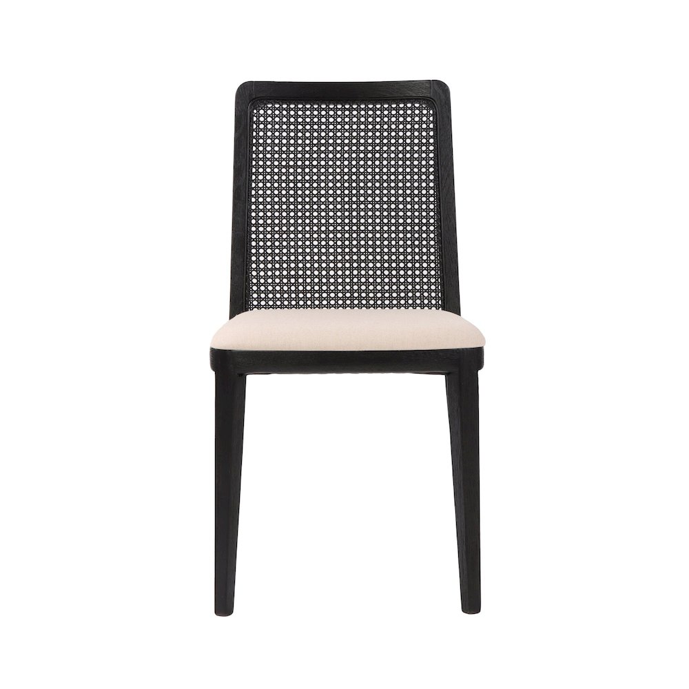 Cane Dining Chair - Oyster Linen/Black Frame. Picture 1