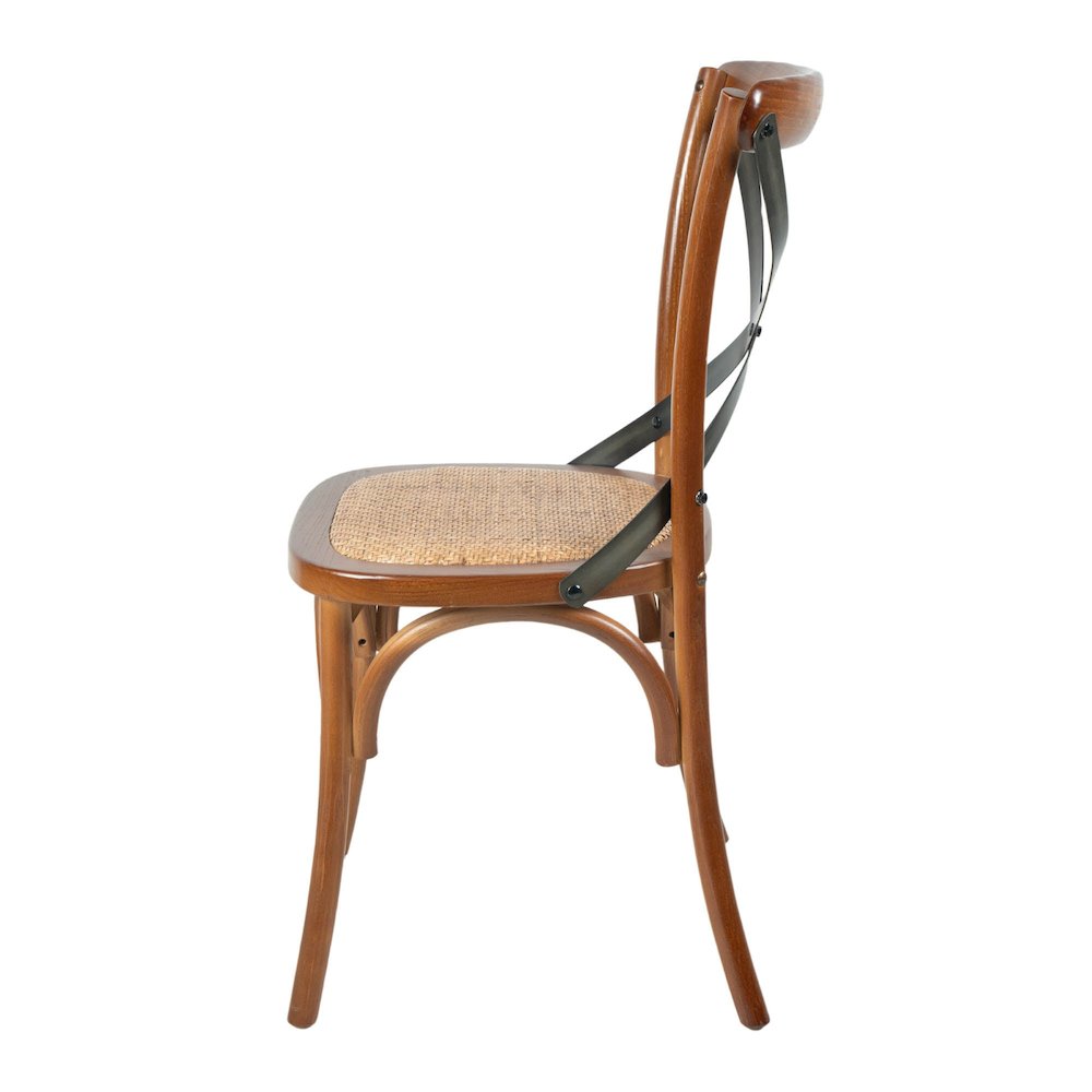 Cross Back Chair with Rattan Seat - Brown. Picture 4