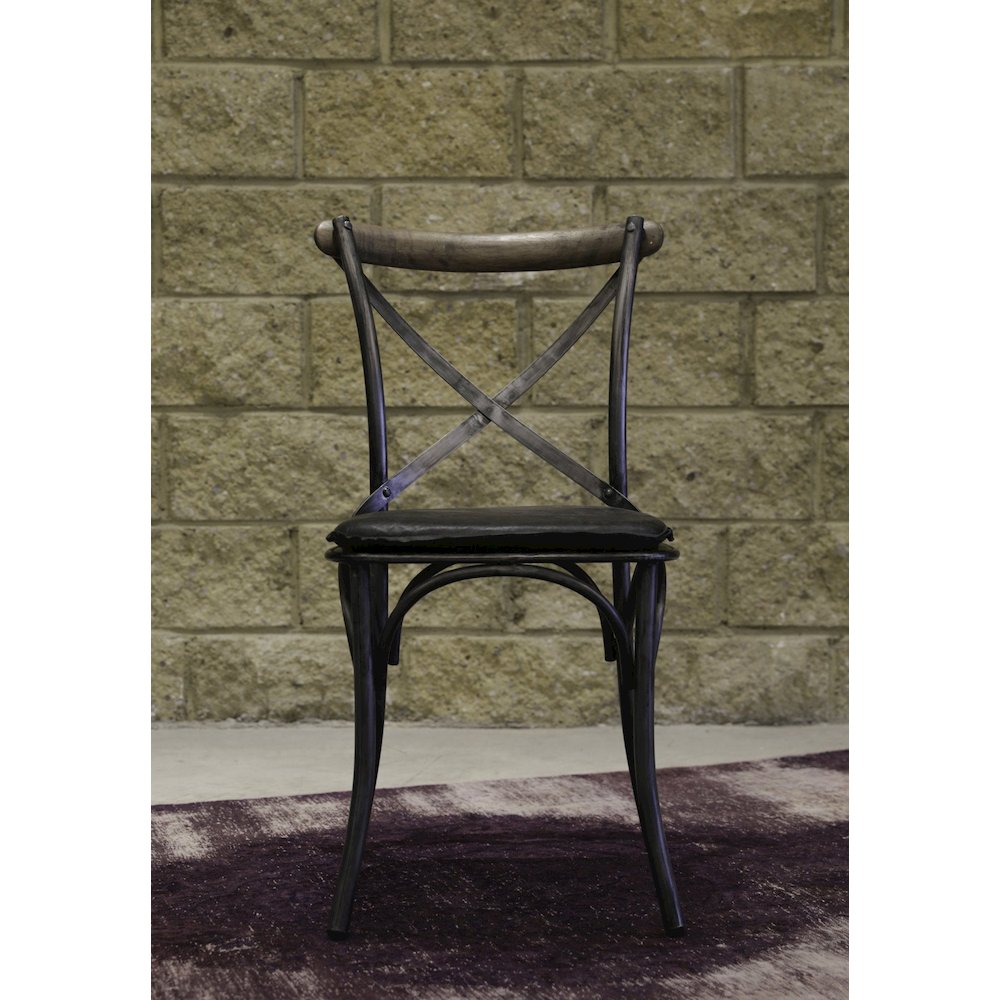Metal Crossback Leather Cushion Seat - Antique Black. Picture 7