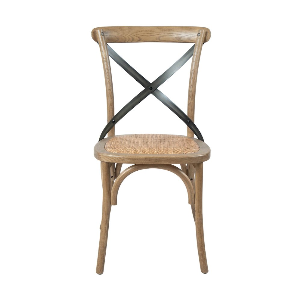 Cross Back Chair with Rattan Seat - Natural Rustic. Picture 3