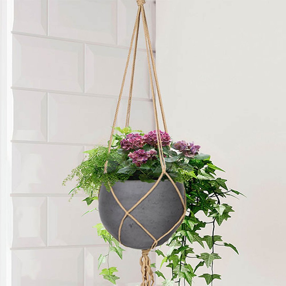 Craft Small Hanging Pot With Netting - Charcoal Grey. Picture 3