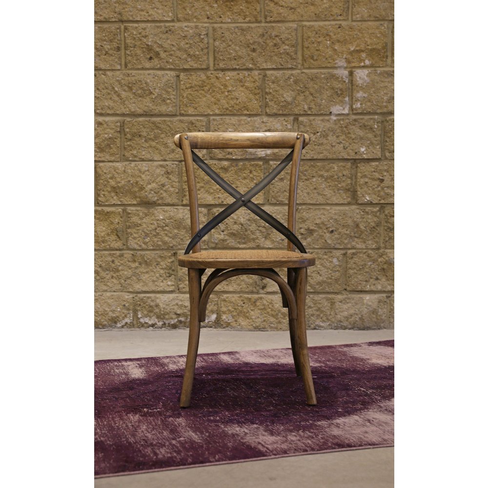 Cross Back Chair with Rattan Seat - Natural Rustic. Picture 10