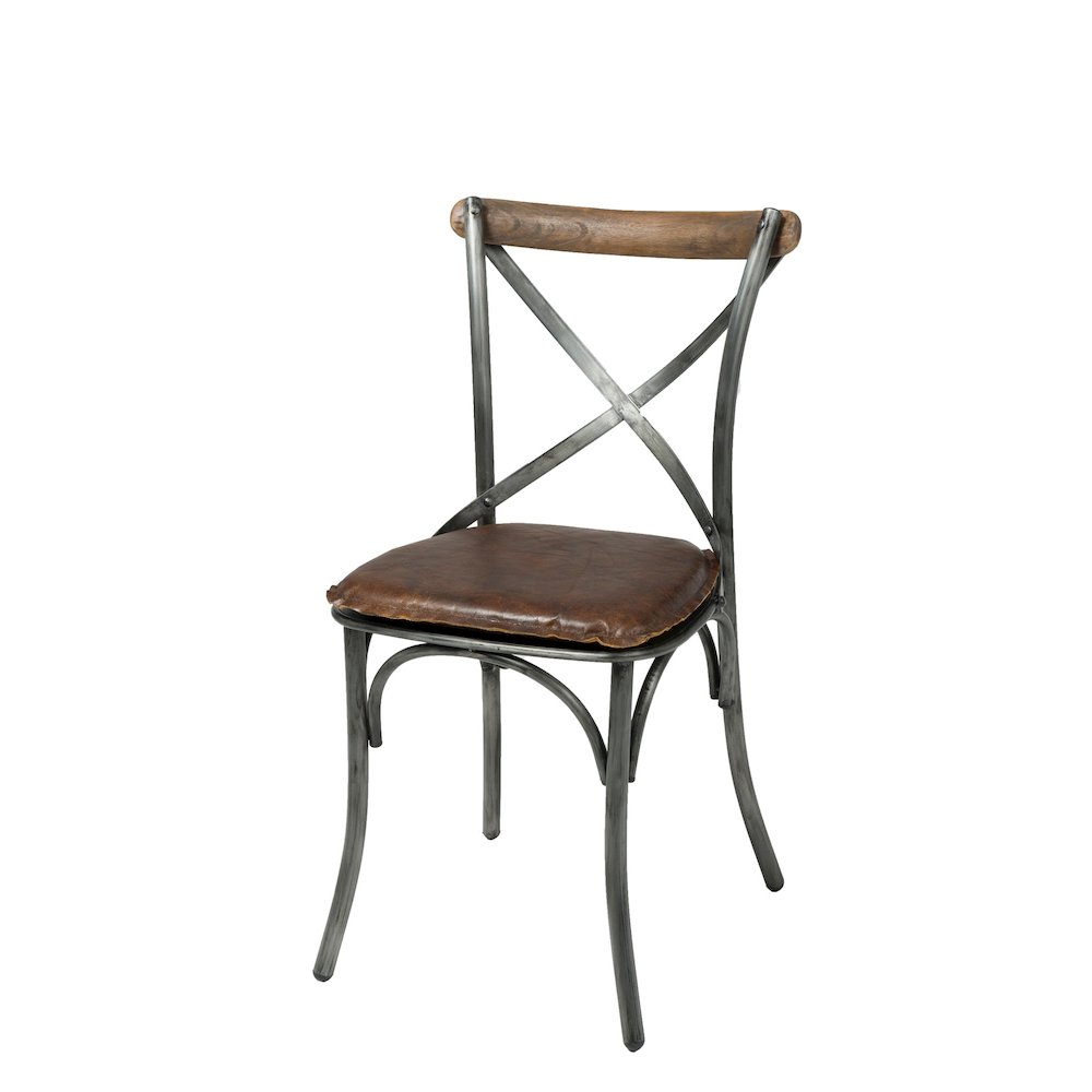 Metal Crossback Chair with Vintage Brown Seat Cushion. Picture 1