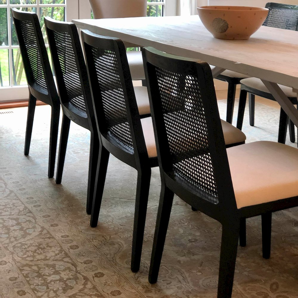 Cane Dining Chair - Oyster Linen/Black Frame. Picture 12