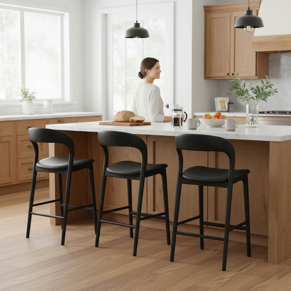 Rotondo Counter Stool - Black Frame with PU Seat. Picture 2