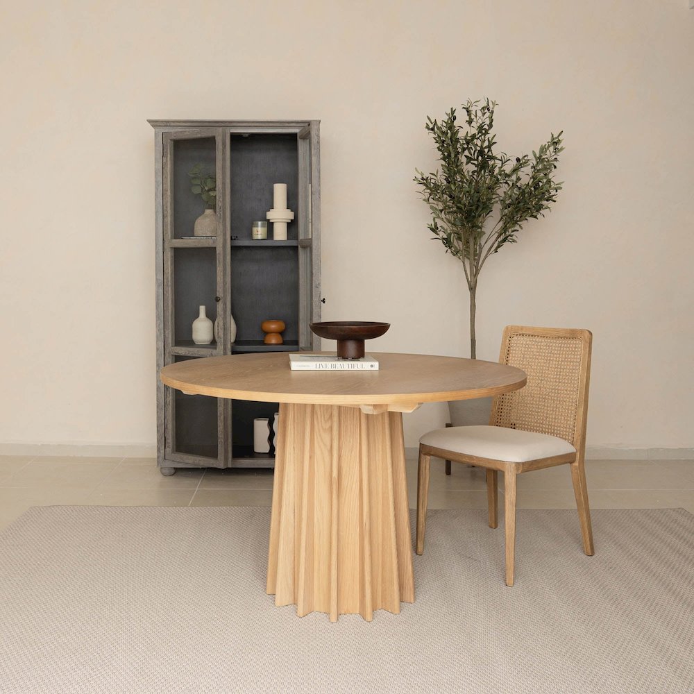 Cane Dining Chair - Oyster Linen/Natural Frame. Picture 2