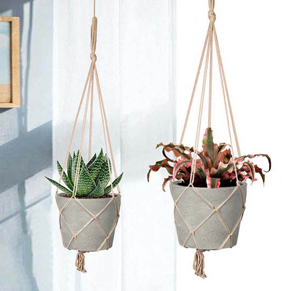 Craft Medium Hanging Pot With Netting - Cement Grey. Picture 4
