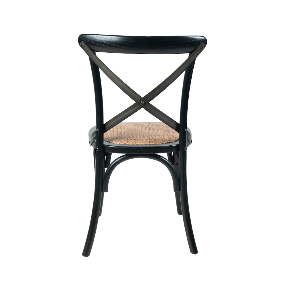 Cross Back Chair with Natural Brown Rattan Seat - Black. Picture 6
