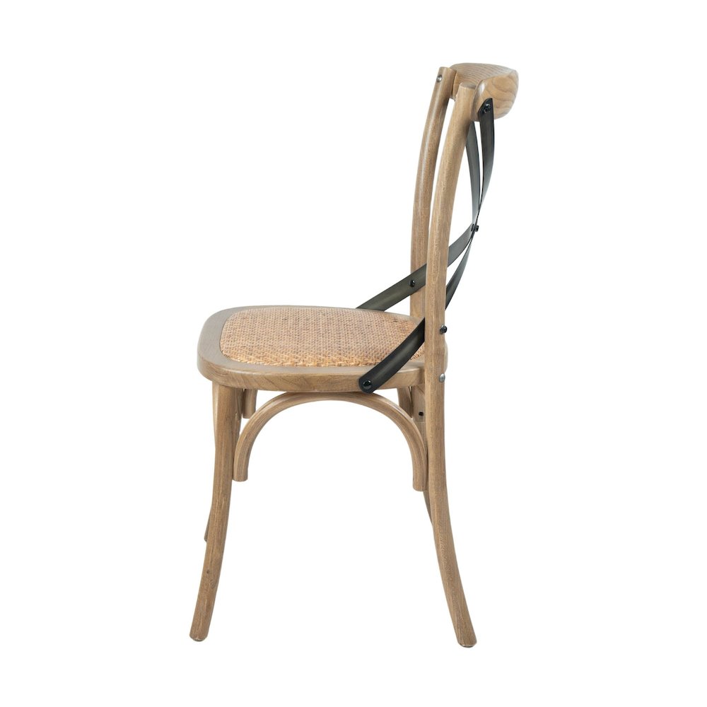 Cross Back Chair with Rattan Seat - Natural Rustic. Picture 4