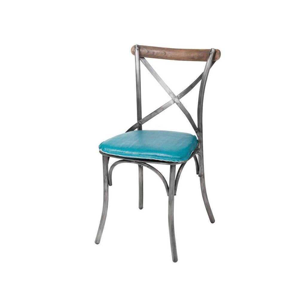 Metal Crossback Leather Cushion Seat - Peacock Blue. Picture 2
